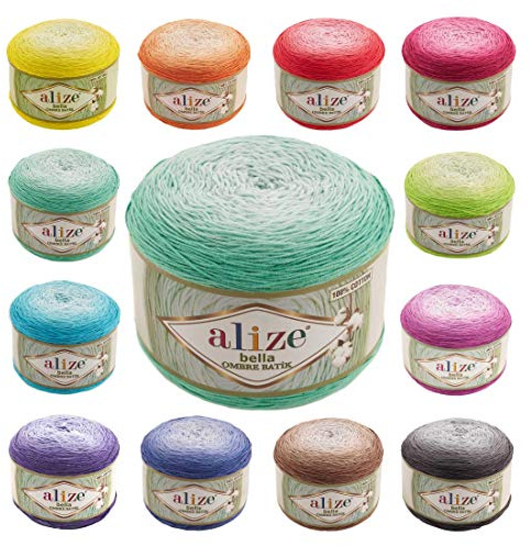 250g Farbverlaufsgarn Alize Bella Ombre Batik XL Strickgarn Häkelgarn Farbwahl, Farbe:7408 Grüntöne