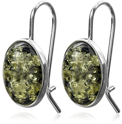 Ian and Valeri Co. Green Amber Sterling Silver French Hook Oval Earrings