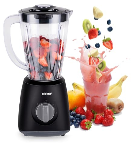 alpina Mixeur Blender 1.5L - Smoothie Mixer 400W - Machine a Smoothie avec Fonction Turbo et Pichet en Plastique - Lames en Acier Inoxydable - Noir