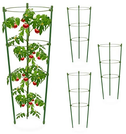 Relaxdays Rankhilfe, 4er Set, 3 Ringe, HxD: 45 x 18 cm, Blumen & Nutzpflanzen, Metall & Kunststoff, Pflanzenstütze, grün
