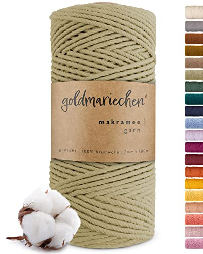 goldmariechen - Premium Makramee Garn (Salbei) 3mm x 100m - 100% Baumwolle - Makrameegarn Baumwollgarn für DIY-Deko Wandteppich, Pflanzenhänger, Pflanzenampel, Wandbehänge, Traumfänger, Tischläufer
