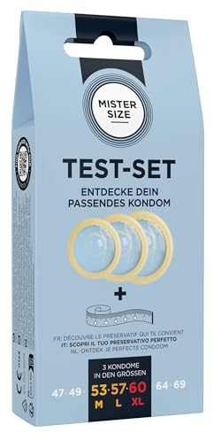 MISTER SIZE Kondome 3 Stück TEST-SET (53-57-60 mm) mit Maßband auf der Umverpackung/extra dünn, extra fein, extra feucht, gefühlsecht hauchzart