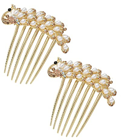 Glänsande brud hårkam kristall Peacock hårsmycke bling strass hårtillbehör eleganta damer hårstyling tillbehör mode påfågel hårnål franska vintage hårnålar för kvinnor flickor 2 stycken