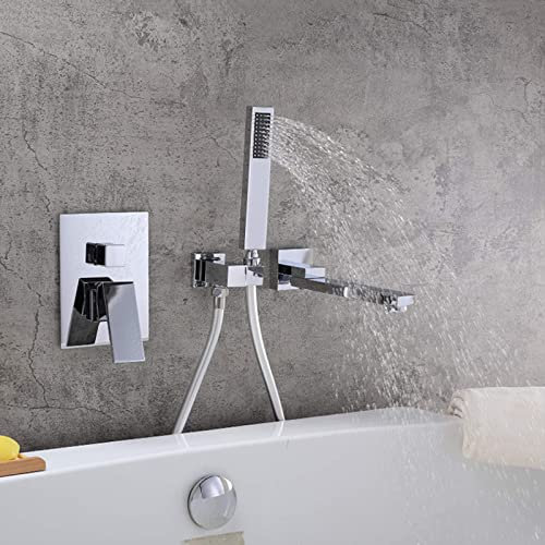 XJTNLB Badewannenarmatur mit Handbrause Schwenkbarer Auslauf Mischbatterie Badewanne Unterputz mit Handbrause Einhebelmischbatterie,Chrom