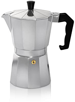 Krüger Aluminium Espressokocher 1 Tasse (0,10 L) Silber | Mokkakocher | Original italienischer Espressogenuss | Sicherheitsventil | Inkl. Sieb & Dichtung | Für Einzelportionen