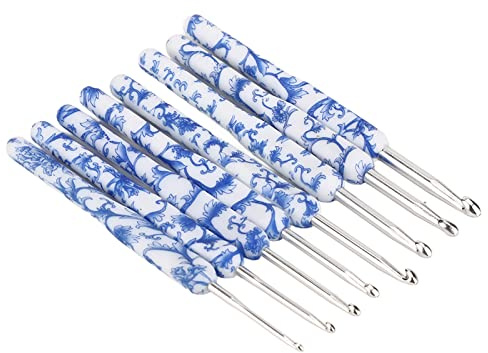Häkelnadel-Set, 8-teiliges Häkelnadel-Set, Blau, weiß, Porzellandruck, Handpoliert, Handarbeit, DIY-Nadel mit Humanisiertem Griff für Anfänger, Ergonomisches Design, Stricknadeln,