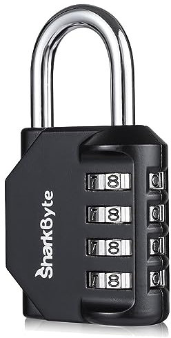 SharkByte Combination Padlock - 4-Dial Heavy Duty Combination Lock, Weatherproof Outdoor Lock Re-settable Combination Padlock for Gym, School, Locker, Outdoor Shed, Storage, Cabinet, Toolbox (1 Pack)
