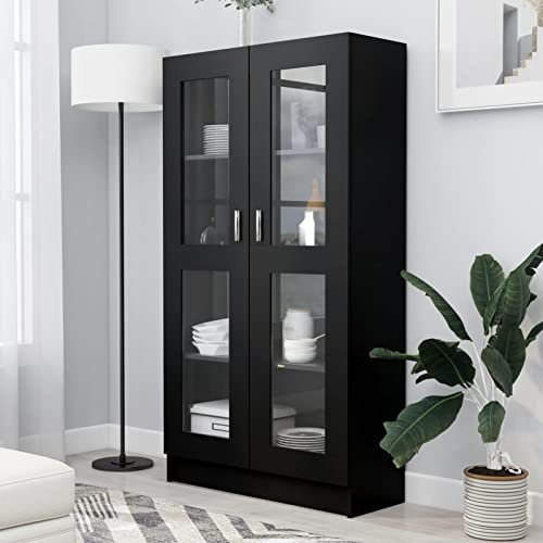 GuyAna Vitrinenschrank Schwarz 82,5x30,5x150 cm Holzwerkstoff Setzkasten Mit Scheibe GewüRzschrank