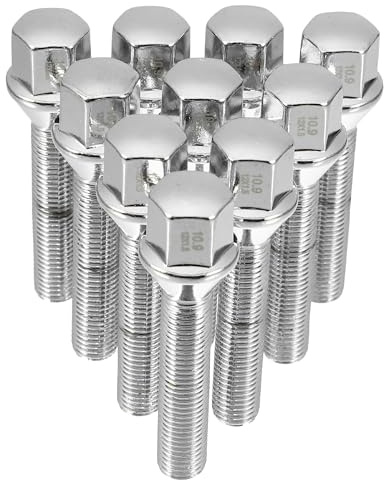 QUARKZMAN Antidiebstahl Radschrauben 10 STK. Für Leichtmetallräder | Sechskantkopf, Kegelbund, Gesamtgröße 82x17mm, Empfangsgewindelänge 13mm, Verzinkter Stahl, Korrosionsbeständig