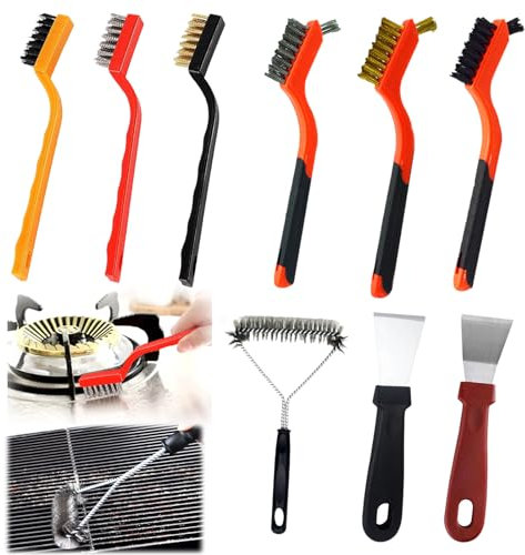 KAYEF 9 paglietta acciaio spazzola, 7 spazzola di ferro piccola 2 spatole, spazzola metallica stufa, spazzolina metallica per pulizia scorie di saldatura, sporco e ruggine