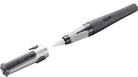 Pelikan Pelikano structure Füllhalter Grau, für Rechtshänder, Feder M, inkl. 1 Großraumtintenpatrone Königsblau – Soft-Griffzone, Edelstahlfeder, Struktur-Design – Made in Germany