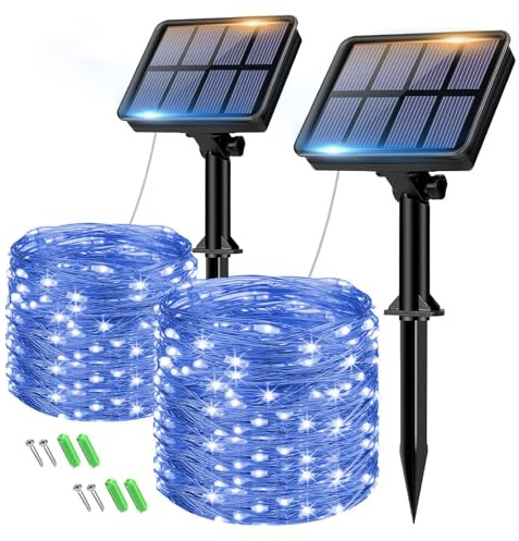 btfarm 2 Pack Solar String Lights Outdoor Garden, Total 16M/53FT 160 LED | Waterproof Copper Wire, 8 Modes Solar Powered Fairy Light for Patio Yard Wedding Christmas Decoration, Blue