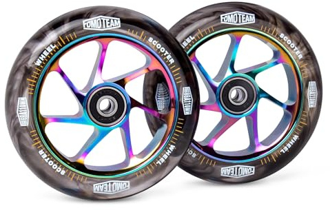 Pro Stunt Lot de 2 ruedas de repuesto para patinete - Efecto acuarela - Rodamientos ABEC-9 instalados - 110 mm - 24 mm - Negros - Negros