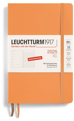 LEUCHTTURM1917 370522 Wochenkalender & Notizbuch Paperback (B6+) 2025, Softcover, Apricot, Deutsch