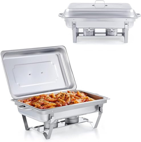 VIVAAS Chafing Dish Buffet Set 9L Chafer For Catering Food Pans Fuel Holders Lid Foldable Frame Food Grade Stainless Steel Food Warmer for Parties Buffets Banquets Dinners Server Warming Tray