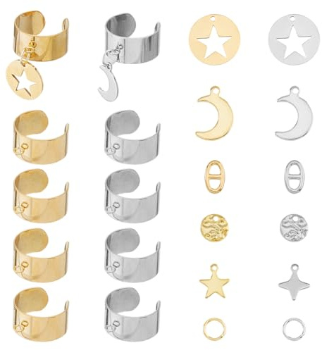 Hobbspring 10Pcs Bague en Acier Inoxydable à Ouverture Argent Doré bague breloque ensemble Réglable Empilable Déclaration Knuckle Anneau des Bague Forme D'étoile pour Femmes Adultes