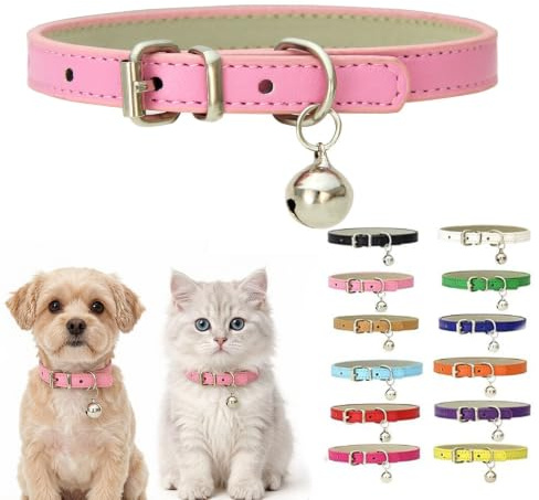 HimyBB Collare Rosa per Cuccioli con Campanello, Morbido Materiale PU, Fibbia Regolabile, S (25,4-33 cm), Rosa, per Cani e Gatti, Small e Medium