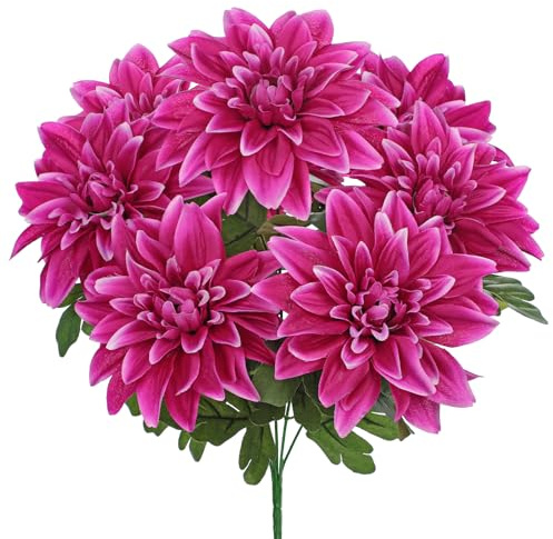 Hollyone Kunstblumen Wie Echt Dahlien Künstliche Blumenstrauß 7 Köpfe Seide Dahlie Deko Blume Violett Dahlie Blumenarrangement für Hochzeit Partei Tischaufsätze Heim Küche Vase Dekoration