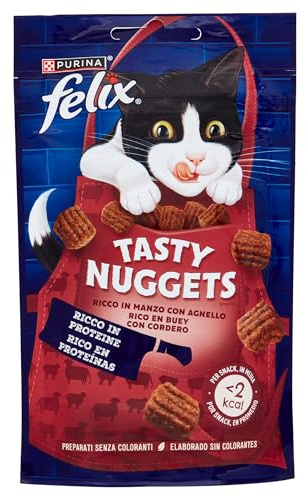 FELIX Tasty Nuggets Snack für Erwachsene Katzen mit Rind und Lamm, 8 Packungen à 50 g