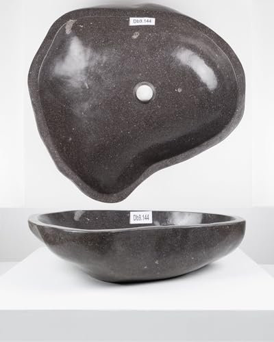 wohnfreuden Naturstein Waschbecken 60 cm in grau aus indonesischen Flussstein - Mit Unikat Auswahl