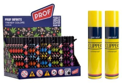 Pack 25 Uds. Mechero Encendedor Redondo Recargable con Piedra recambiable + Pack DE 2 Clipper Gas ISOBUTANO 300 ML para MECHEROS Exclusivo de DISPAU (Trendy Colors)