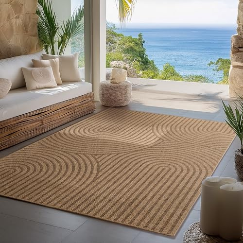 Carpettex Indoor Outdoor Teppich wetterfest, robust, pflegeleicht im natürlichen Jute-Look, ideal für Wohnzimmer, Küche, Terrasse, Garten und Balkon, 140x200 cm