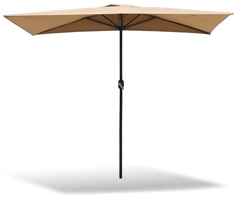 Mezzo Ombrellone con Manovella, Ombrellone Rettangolare da Balcone 250x130 cm, Ombrellone da Giardino per Controparete, Veranda(Natural)