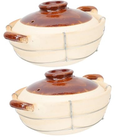 GLEAVI 2pezzi Casseruola Terracotta Rotonda Con Pentola Terracotta Per Zuppa e Stufato Pentola Adatta Al Forno Per Preparare e Noodles