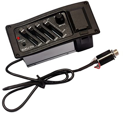 Yardwe Gitarren Tonabnehmer mit 4-band Eq und Lautstärkeregler Untersteg Tonabnehmer für Akustikgitarre mit 2,5-mm Anschlusskabel Folk Gitarren Zubehör 7545r Schwarz