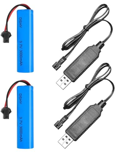 PLLYPE 2 PCS 3000 mAh Recargable Li-Ion Batería, 3,7 V 18650 Batería RC Recgargeble con Cable de Carga USB Conector SM 2P, para Coches RC, Barcos, Coches, Tanques, Robots