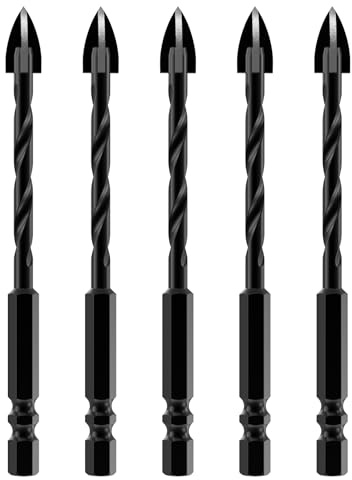 HUHAO Masonry Drill Bits 5 Pcs,1/4 Shank Tile Drill Bit, 3/16 Concrete Drill Bit Set,Carbide Tip Drilling Tools for Glass and Ceramic Tile on Concrete and Brick Wall