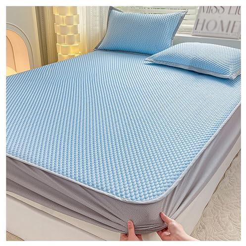Linge De Lit Rafraîchissant avec 2 Taies d'oreiller, Surmatelas Rafraîchissant pour Lit Simple, Lit Double, Lit King, Matelas De Couchage Rafraîchissant Portatif(Size:180×200cm,Color:Bleu-b)
