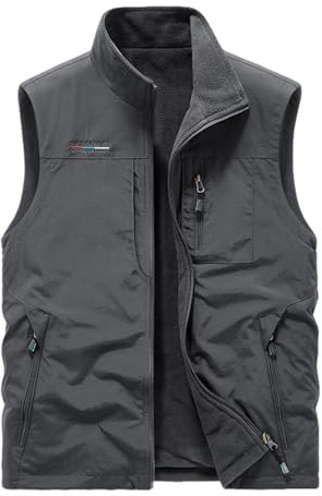 Generisch Gilet en polaire pour homme - Vêtement d'extérieur imperméable et chaud - Sans manches - Col montant - Coupe-vent, gris, XL