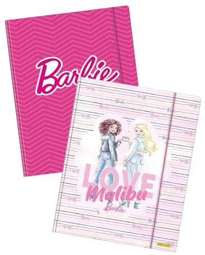 ONLINE Sammelmappen A3 Barbie-Design I Ordnungsmappe aus Karton mit Barbie-Motiv I 2x Mappe mit Gummizug & Innenklappen I Schulmappe für Kinder und Jugendliche I ideal als Heftmappe I Kunstmappe pink