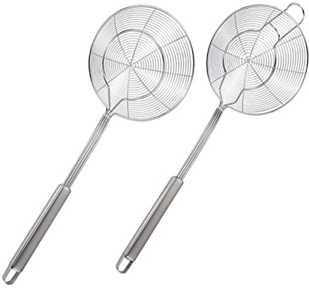 Healifty 2 piezas Colador Inoxidable con Mango Larga para Cocina Espumadera Ranurada para Pasta y Frituras Colador Resistente y de Limpiar