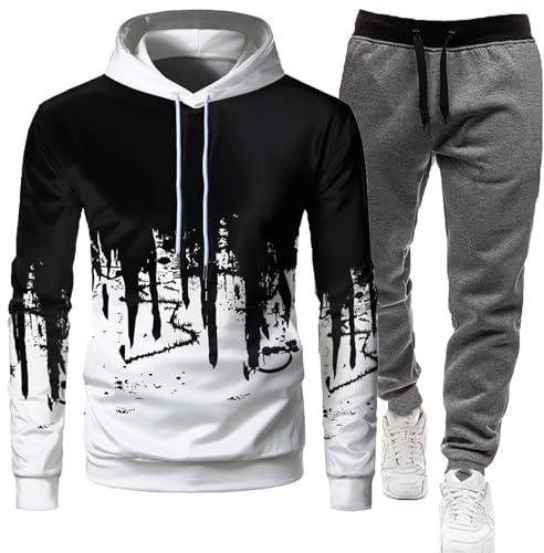 RUMAOZIA Tracksuit Set Men's Regular Fit Sports Suit 2-Piece Jogging Suit Hip Hop Streetwear Teenager Sportswear Winter Padded Tracksuit with Hoodie and Jogging Bottoms Sports Suit