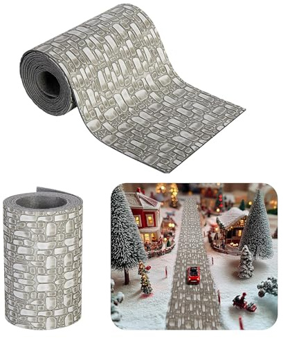 Route de Briques de Village de Noel Miniature, 9 x 100 cm Tapis de Route pour Maison de Poupée, Décoration de Rue Miniature de Noël, Accessoires Village de Noel (Gris)