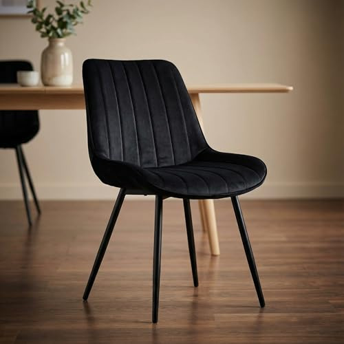 Kernlicht Esszimmerstühle Schwarz Samt Metallbeine Neu für Wohnzimmer ESS- / Arbeitszimmer