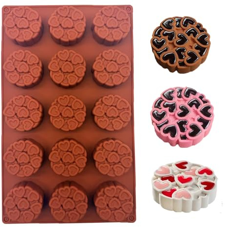 duoyif Moule à Chocolat Rond avec Forme de Coeur, 15 cavités Ø 4,2 cm Moule à Praliné Cylindrique, Sans BPA, Moules Rond en Silicone pour Faire du Chocolat Mousse Biscuits Gâteaux Gelée (cœur, 4.2cm)