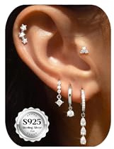 Roheafer 5 Paar Ohrringe Silber 925 Nadel Hypoallergene 14K Vergoldete Ohrringe Damen Huggie Creolen Klein Zirkonia Ohrstecker Set Simulierte Perle Knorpel Helix Piercing Ohr Set für Mehrere Piercings