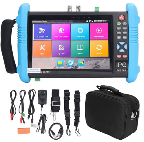 Walfront Tester per Telecamere IP da 7 Pollici Tester CCTV per Monitor Video di Rete di Sicurezza con Display 4K Test per Cavo TDR con Doppie Porte 1000M Test per Telecamera AHD 8MP (Spina europea)