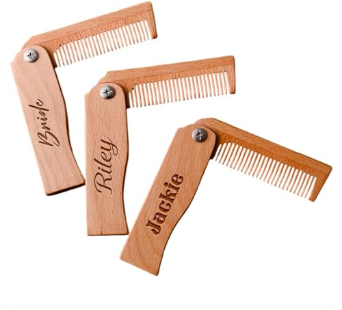 Individuell Anpassbarer, Faltbarer Bartkamm Für Herren, Tragbare Sandelholz-Bartbürste Für Die Hosentasche, Personalisiertes Styling-Tool Für Schnurrbart, Bart Und Haar