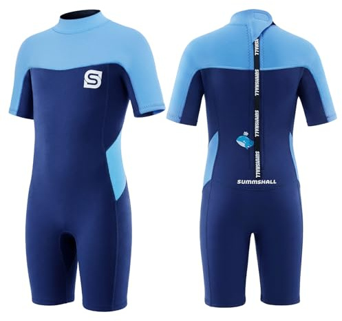 Summshall Combinaison en néoprène 2,5 mm pour enfant | Maillot de bain thermique anti-UV pour natation, plongée, surf, shorty en néoprène chaud pour filles et garçons de 2 à 12 ans