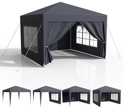 Kidsgigglz Pavillon 3x3 Wasserdicht Stabil Winterfest, Partyzelt mit Abnehmbaren Seitenteilen, UV Schutz, Windschutz, Faltpavillon, Gartenpavillon, Gartenzelt für Markt Festival Hochzeiten, Anthrazit