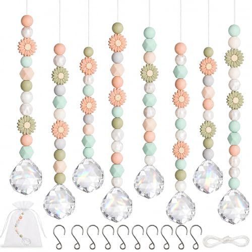 8 Stück Kristall Sonnenfänger Bastelset, Suncatcher bastelset mit K9 Kristallprismen zum Aufhängen für Kindergeburtstag, Garten & Zuhause (Hellrosa)