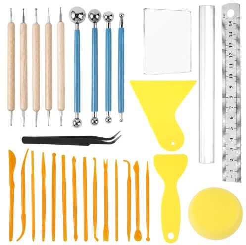 Lot de 30 Outils Poterie for Pottery Clay, Clay Sculpting Tools Outils | Modelage Argile Poterie de Sculpture pour Débutants, DIY, Modélisation, artisanat d'argile de Poteries, Art de Gaufrage