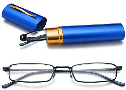 VEVESMUNDO Herren Lesebrille Mini Reise Kleine Kompakte Schmal Metall Lesehilfe Brillen Mit Etui +1.0,+1.5,+2.0,+2.5,+3.0,+3.5,+4.0