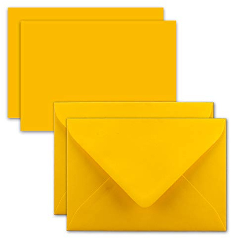 250x Karte mit Umschlag Set aus Einzel-Karten DIN A7-10,5x7,3 cm - Gelb mit Brief-Umschlägen C7 Nassklebung ideale Geschenkanhänger