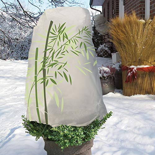 AFP Wintervlies-Thermomantel, Bambus, grau/grün, Ø 50 x 100cm, 50g/qm Gartenvlies/Rosen, Kübelpflanzen überwintern/Frostschutz Pflanzen/Reißverschluss & Kordel / 2 Jutesäckchen gratis