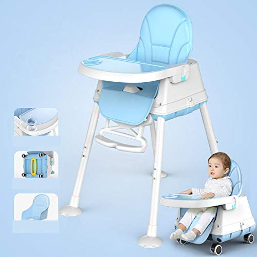 KUANDARYJ Silla de bebé Desde el Nacimiento Multifuncional Baby Trona Mesa con Bandeja extraíble - Altura Ajustable y Plegable, Blue